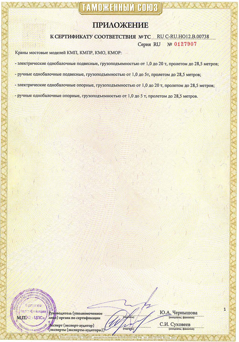 Сертификат соответствия 0168964 Приложение 1